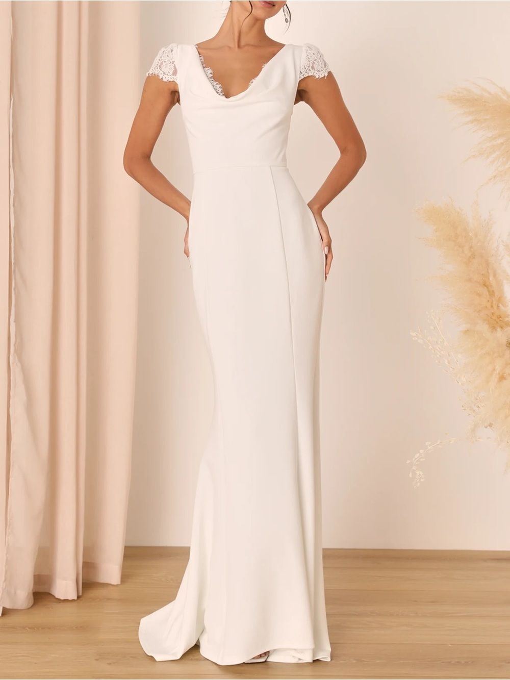 Lulus Forever Beloved White Lace Cap Sleeve Mermaid Maxi Dress Size Small